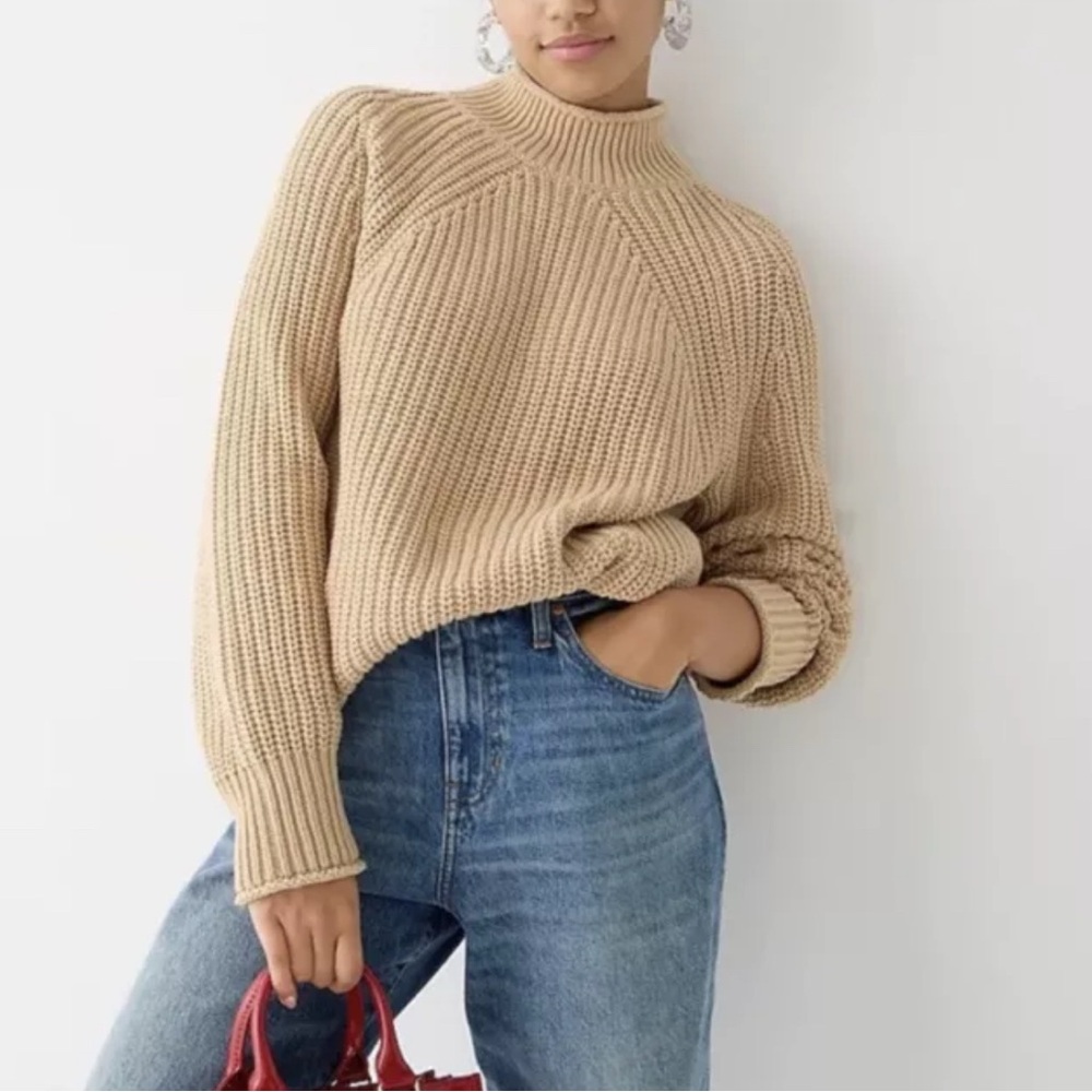 J. Crew Cotton Ribbed Rollneck Pullover Sweater In Sandy Beach XS - Picture 2 of 10